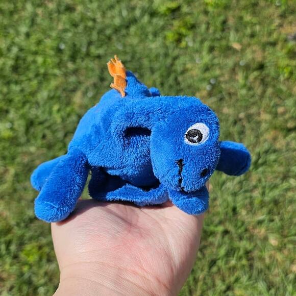 Mudpie Blue Orange Dinosaur Plush Baby Toy Hand Floppy Pocket Lovey Comfie Play - Picture 2 of 8